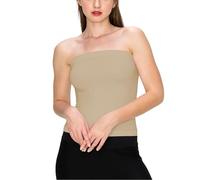 P&R DANCEWEAR LTD New Womens Ladies Vest Strapless Ruched Sleeveless Boob Tube Basic Stretch Bandeau Tank Top Long Seamless Crop Tops for Women Girls Cream 16-18