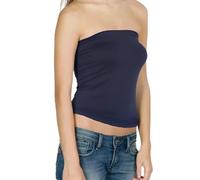 P&R DANCEWEAR LTD New Womens Ladies Vest Strapless Ruched Sleeveless Boob Tube Basic Stretch Bandeau Tank Top Long Seamless Crop Tops for Women Girls Navy blue 20-22