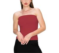 P&R DANCEWEAR LTD New Womens Ladies Vest Strapless Ruched Sleeveless Boob Tube Basic Stretch Bandeau Tank Top Long Seamless Crop Tops for Women Girls Wine 20-22