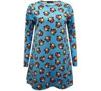 P&R DANCEWEAR LTD Penguin Print Skater Swing Round Neck Dress for Women`s - Long Sleeve - Casual wear- Short- Modern - Spring Season - (Light Blue, S-M)