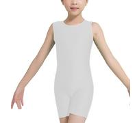 P&R DANCEWEAR LTD Round Neck One Piece Short Tank Bodysuit Tops, Sleeveless Bodycon Jumpsuit, Perfect for Yoga, Dance, Fitness, Gymnastics, Swimming White 7-8 years