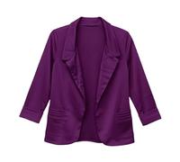 P&R DANCEWEAR LTD Women’s Lightweight Blazer - Open Front Jacket with Pockets, V-Shaped Notch Lapel Collar, Cuffed Long Sleeve for Office & Everyday Outfits(10, Purple)