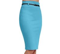 P&R DANCEWEAR LTD Women's Basic Solid Knee-Length Work Office Pencil Skirts - Professional, Stylish, and Versatile Attire Perfect for Business and Office environments (Turquoise, M-L)