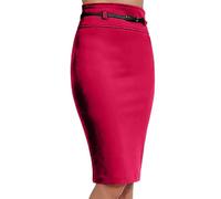 P&R DANCEWEAR LTD Women's Basic Solid Knee-Length Work Office Pencil Skirts - Professional, Stylish, and Versatile Attire Perfect for Business and Office environments (Red, M-L)