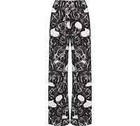 P&R DANCEWEAR LTD Womens Flared/Palazzo Wide Leg Elasticated Stretch Plus Size Trousers - Multi Purpose - Casual Ware/Party Wear Skull Roses 24-26
