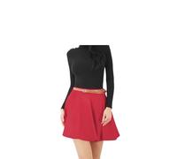 P&R DANCEWEAR LTD Women's Formal Plain Stretch Mini/Short Flared Belted Skater Skirt (Red, S-M)