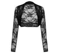 P&R DANCEWEAR LTD Women's Plain Bolero - Ruched Long Sleeve, Open Front, Cropped Cardigan Jacket | Stylish Look(2XL, Black Lace)