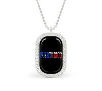 P.R. Island Flag Rectangle Pendant Necklace Alloy White Shiny Diamond Square Gold Silver Jewelry for Women Men
