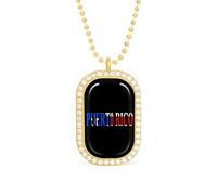 P.R. Island Flag Rectangle Pendant Necklace Alloy White Shiny Diamond Square Gold Silver Jewelry for Women Men