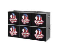 P.R. State Baseball Ball Flag Foldable Open Storage Bins with Handles Cute Cube Organiser Box for Book Clothing