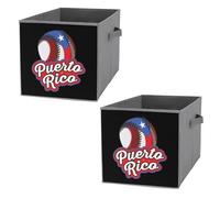 P.R. State Baseball Ball Flag Foldable Open Storage Bins with Handles Cute Cube Organiser Box for Book Clothing