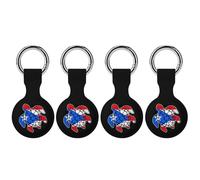 P.R. State Flag Sea Turtle Compatible with Airtag Locator Silicone Protective Case with Keychain 4PCS