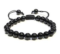 P&R:UK 8mm Adjustable Black Tourmaline Crystal Bracelet, Beaded Bracelet Gemstone Healing Crystal Natural Stone Chakra Bracelet for Women Positivity Anxiety Relief Meditation accessory