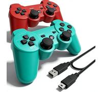 ＲＵＥＩＵＲＩ P-S3 Controller 2 Pack PS-3 Wireless controller 3 Controller Wireless Bluetooth Gamepad with USB Charger Cable for PS-3 Console (Red+Green)