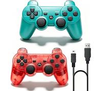 ＲＵＥＩＵＲＩ P-S3 Controller 2 Pack PS-3 Wireless controller P 3 Controller Wireless Bluetooth Gamepad with USB Charger Cable for PS-3 (Green+Red)