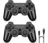 RUEIURI P-S3 Controller 2 Pack PS-3 Wireless controller Playstation 3 Controller Wireless Bluetooth Gamepad with USB Charger Cable for PS-3 ((Black+Black))