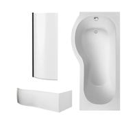 Balterley P Shape 1700x850 Left Hand Bath with Panel & Black Curved Screen in White Balterley White