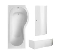 P Shape 1700x850 Right Hand Shower Bath Set - Screen with Knob - Chrome, P Bath Front Panel