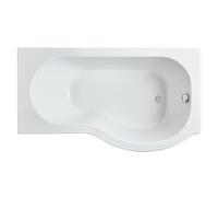 Balterley 1500 x 850mm P Shape Shower Bath with Legs, Single Ended Gloss White Soaking Shower Bath, Acrylic Baths for Bathrooms, Right Hand Round with Wider End, Adjustable Leg Set (White)