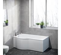 P Shaped Left Hand 1500mm Curved Shower Bath Acrylic & Front Panel