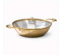 P-TAL Brass 3L Flat Base Kadhai with Insulated Heat-Resistant Handle and Glass Lid | 100% Pure Brass Tin Coated Kadai for Cooking | Non-Stick and Chemical-Free