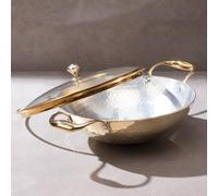 P-TAL Brass Kadhai 1.5L with Insulated Heat-Resistant Handle and Glass Lid | 100% Pure Brass Tin Coated Kadai for Cooking | Non-Stick and Chemical-Free (Glass Lid 1.5 Litre)