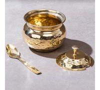 P-TAL Brass Oil Pot, Oil Container, Storage Jar, Ghee Pot with Spoon for Kitchen & Dining, made of Pure Brass (250 mL) - 8.5 oz