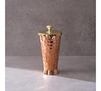 P-TAL Tumbler with Lid Serving Copper Glass with Brass Lid Tamba Glass with Ayurvedic Health Benefits Ptal Brass and Copper Utensils (600 ml Tumbler Glass)