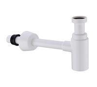 P Trap Bottle Trap Round Siphon ABS Plastic Bathroom Vanity Basin Pipe Waste White Pop Up Drain with Over Flow for Kitchen Sinks