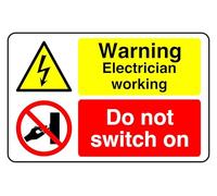 P Warning Electrician Working do not Switch On - safety sign - High tack self-adhesive sticker (200mm x 150mm) Viewing Distance within 5m.