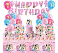 P yumcute 103Pcs Bluey Supplies Set, Party Tableware Set, Reusable Birthday Party Paper Plates Cups Napkins and Tablecloth Happy Birthday Decorations Kids Decorations for 20 Guests