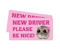P022 New Driver Please Be Nice Car Sticker - 14 x 7 cm Set of 2 New Driver Sticker Keep Distance Beginner Car Sticker Funny Hamster (English)
