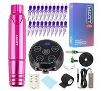 P10 Tattoo PMU RCA Rotary Machine Pen Permanent Makeup Kit with LED Display Power Supply Pro Cartridge Needles Supplies Set,Pink