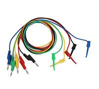 P1045 5Pcs 4mm Stackable Banana Plug to Test Clip Multimeter Test Lead Kit, 1m PVC Wire with Plated Copper Plug, 500V/5A for Electrical Testing