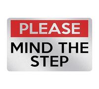 P140 PLEASE MIND THE STEP Safety Plastic PVC Plaque Sign Card (Metallic Silver)