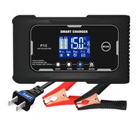 P15 12V/24V 15A Smart Car Battery Charger Maintainer, 9-Stage Charging with LCD Display, Auto Summer/Winter Mode Switching for Lead-Acid AGM Lithium LiFePO4 Batteries