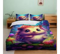 P1S9U7W5Y Hedgehog fantasy Microfiber Bedding Set teen room decor | Single（135x200cm）plush microfiber touch hypoallergenic easy zip closure vibrant print playful style gift idea youth bedroom