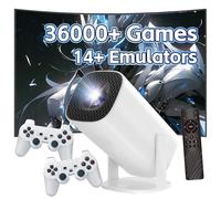 P30 MAX Mini Projector,36000+ Games,14 emulators,2.4G+5G WIFI & Bluetooth Smart Projectors,1280*720P P30MAX projector with wifi and bluetooth and 2 Wireless Controllers,Android 11 (White controller)
