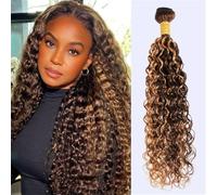 P4/27 Highlight Blonde Human Hair Bundles,Water Wave Culry Wigs HairExtensions 90 Gram Per Bundle Easy Installation and Removal(22inch)