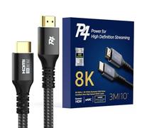 P4 Immerse Yourself in 8K Brilliance! 10FT Certified HDMI Cable 2.1 - Ultra High Speed, Braided, 8K@60Hz, 4K@120Hz, eARC, HDR10+, Atmos - Perfect for Apple TV, Roku, Netflix, PS5, and More!