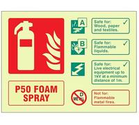 P50 Foam spray extinguisher identification (rigid glow in the dark safety sign)
