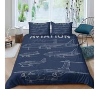 P5V6M1Q9 3D Printed Aircraft Aviation Duvet Cover Microfiber Soft Breathable Plane Blueprint Bedding Set with 2 Pillowcases for Bedroom Home Single（135x200cm）