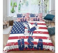 P5V6M1Q9 3D Printed American Flag Eagle Duvet Cover Microfiber Soft Breathable Stars Bedding Set with 2 Pillowcases for Bedroom Decor Single（135x200cm）