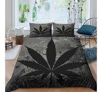 P5V6M1Q9 3D Printed Black Cannabis Leaf Duvet Cover Microfiber Soft Breathable Botanical Bedding Set with 2 Pillowcases for Bedroom Home Decor Single（135x200cm）