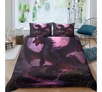 P5V6M1Q9 3D Printed Black Dragon Duvet Cover Microfiber Soft Breathable Purple Moon Bedding Set with 2 Pillowcases for Bedroom Decor Single（135x200cm）