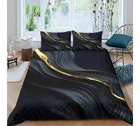P5V6M1Q9 3D Printed Black Gold Marble Duvet Cover Microfiber Soft Breathable Abstract Line Bedding Set with 2 Pillowcases for Bedroom Decor Single（135x200cm）