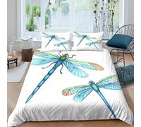 P5V6M1Q9 3D Printed Blue Dragonfly Duvet Cover Microfiber Soft Bedding Set with 2 Pillowcases for Bedroom Decor, Single（135x200cm）