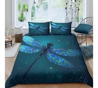 P5V6M1Q9 3D Printed Blue Dragonfly Duvet Cover Microfiber Soft Breathable Night Sky Bedding Set with 2 Pillowcases for Bedroom Decor Single（135x200cm）
