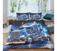 P5V6M1Q9 3D Printed Blue Truck Duvet Cover Microfiber Soft Breathable Fire Road Bedding Set with 2 Pillowcases for Bedroom Decor Single（135x200cm）