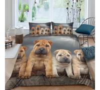 P5V6M1Q9 3D Printed Brown Shar Pei Dog Duvet Cover Microfiber Soft Breathable Puppy Bedding Set with 2 Pillowcases for Bedroom Decor Single（135x200cm）